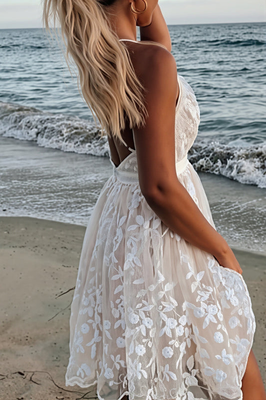 Deep V Floral Lace Cami Boho Dress