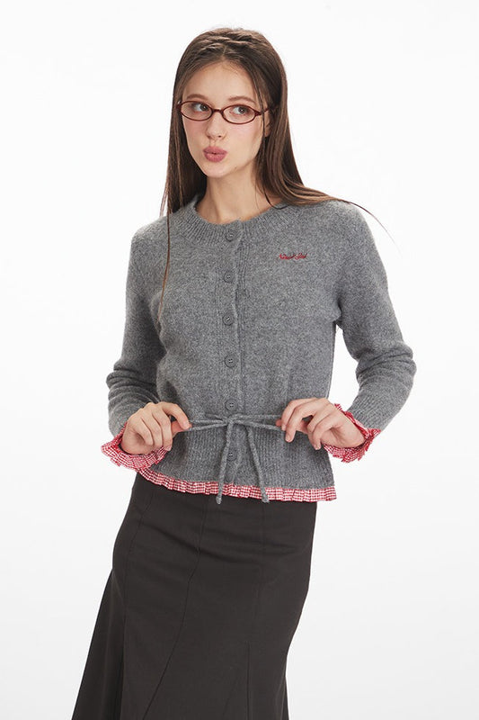 Waist-Cinched Cropped Knit Paneled Blouse