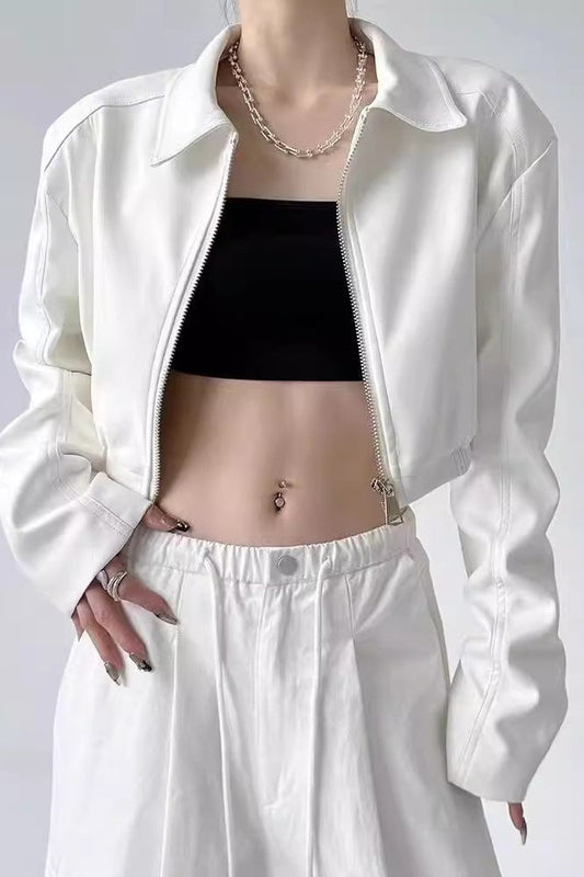 Turn Down Collar Biker Short Jacket