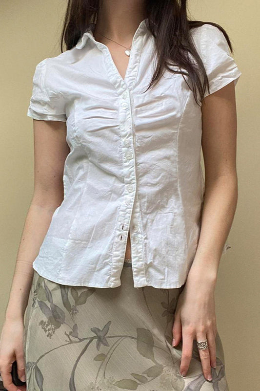 Fitted Button-Down Ruched Blouse