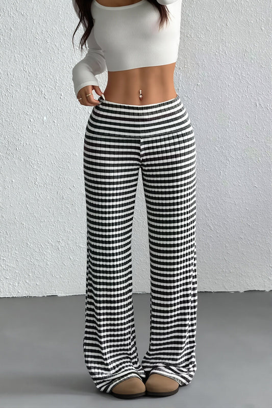 Striped Knit Straight Leg Pants