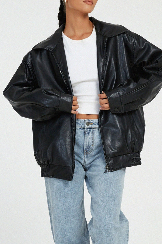 PU Leather Bomber Jacket