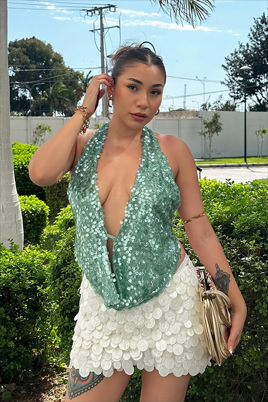 Cutout Sequin V-Neck Tank Top
