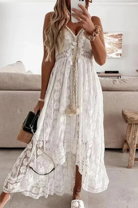 ummer New Lace Sling V-neck Floral Dress