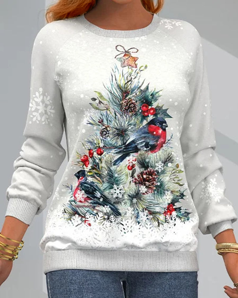 Tree Christmas Long-Sleeved Patterned Sweatshirt Hoodies-L