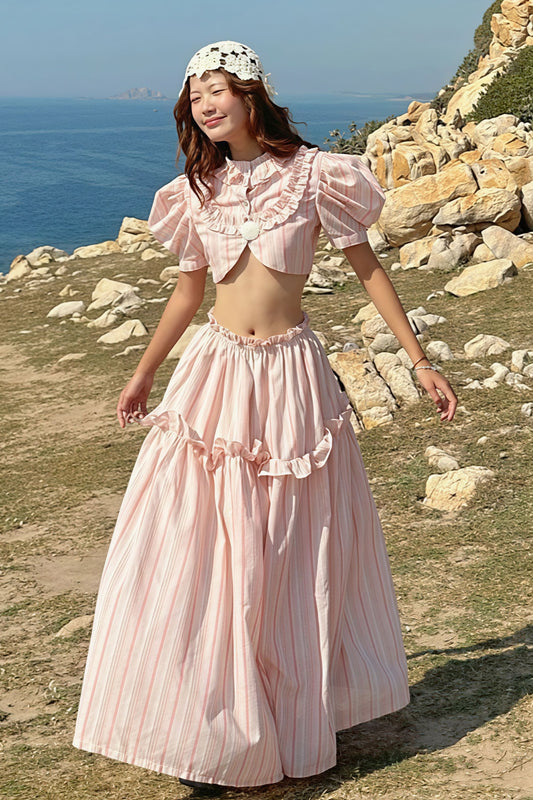 Strapless Cutout Crop Regular Shoulder Skirt Set