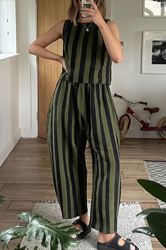 Striped Sleeveless Tapered Pants Set