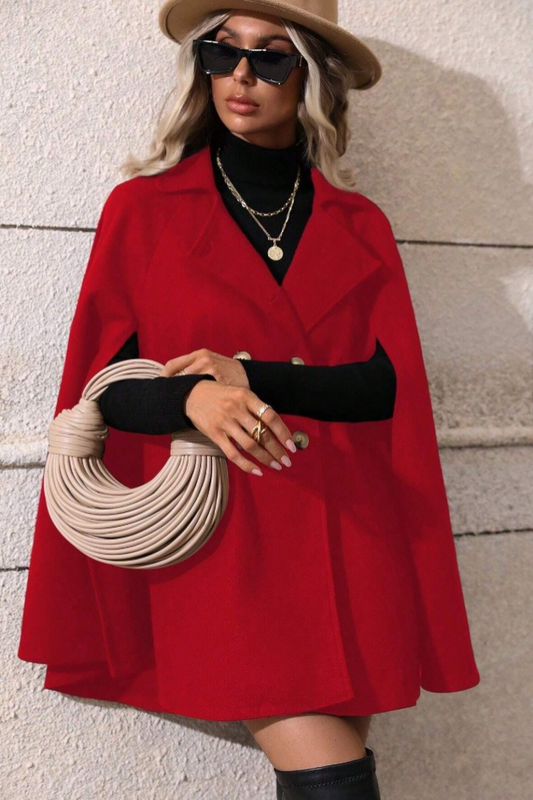 Elegant Double Breasted Loose Slim Wool Mid Length Christmas Outerwear