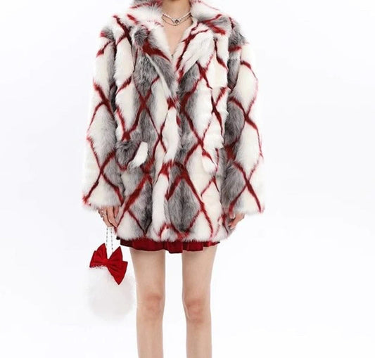 Faux Mink Fur Red Coat Coats-241208