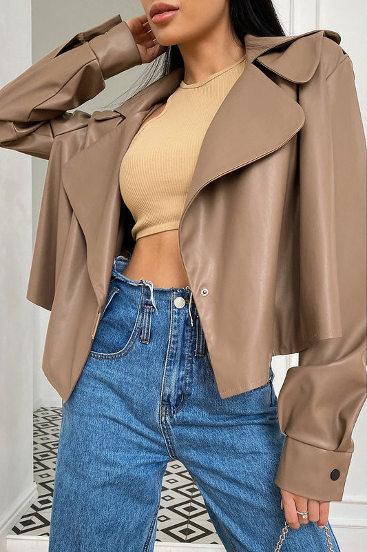 Oversized Collar Leather Biker Jacket
