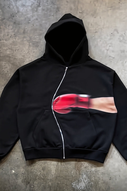 Y2K Punch Graphic Zip Street Hoodie