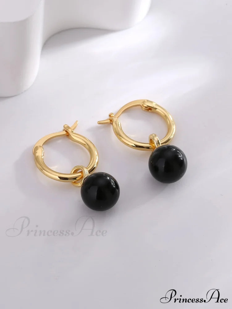 1pc Faux Pearl Drop Earrings Black / one-size