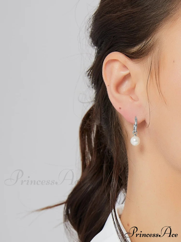 1pc Faux Pearl Drop Earrings Silver / one-size