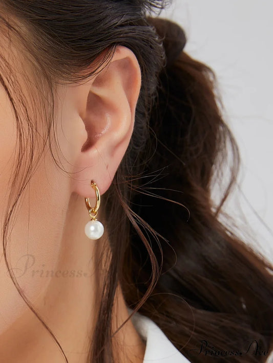 1pc Faux Pearl Drop Earrings Yellow Gold / one-size