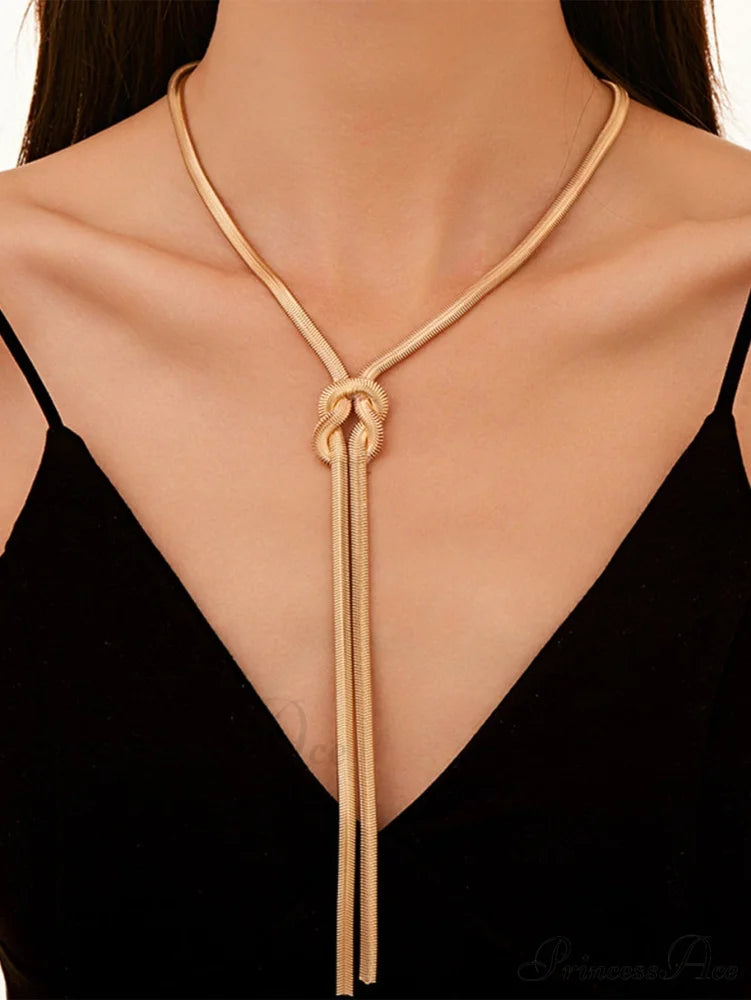 1pc Minimalist Knot Decor Layered Chain Necklace Multicolor / one-size