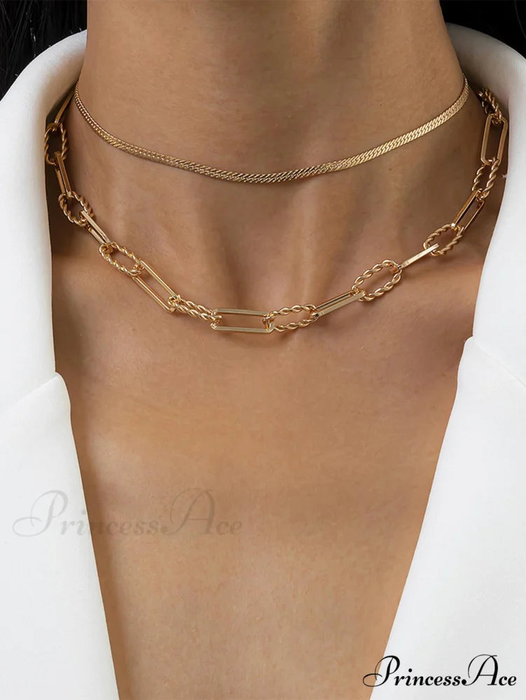 1pc Minimalist Knot Decor Layered Chain Necklace Yellow / one-size