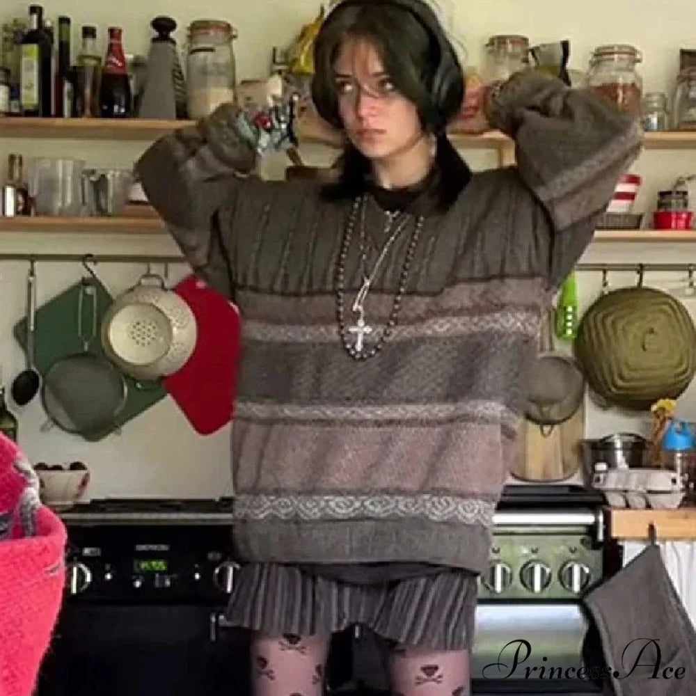 2000s Retro Striped Y2K Preppy Fashion Jumper swraters-241228