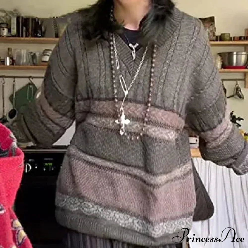 2000s Retro Striped Y2K Preppy Fashion Jumper swraters-241228