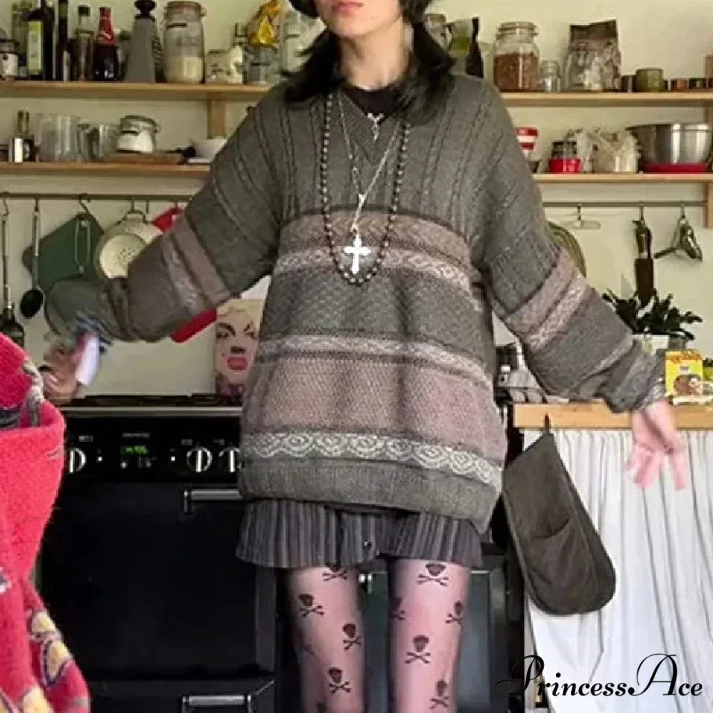 2000s Retro Striped Y2K Preppy Fashion Jumper swraters-241228