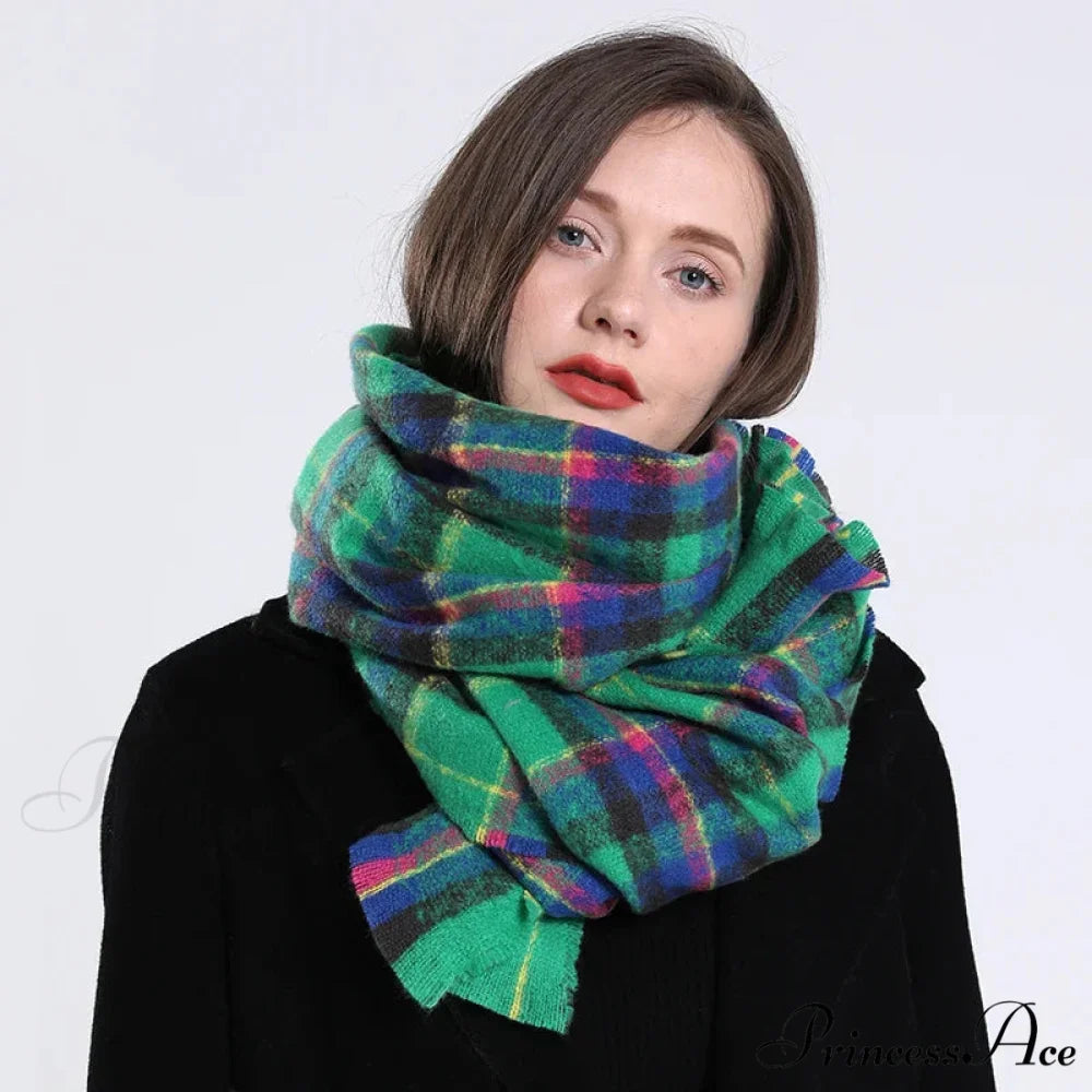 2022 Stylish Tartan Cashmere Scarf Green scarf-241228