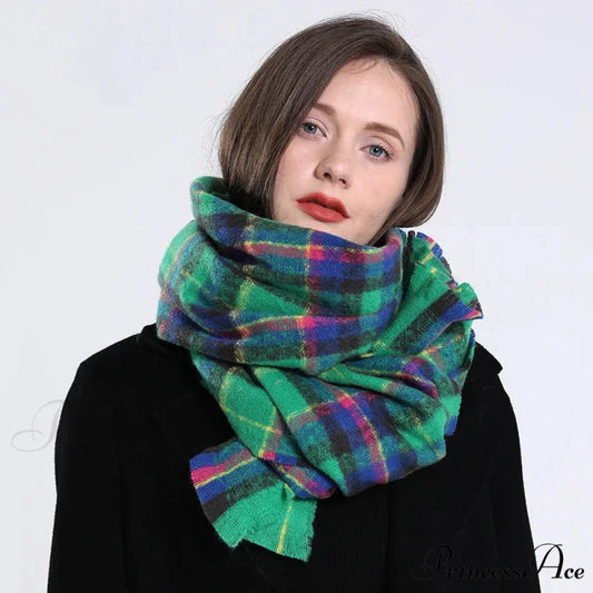 2022 Stylish Tartan Cashmere Scarf Green scarf-241228
