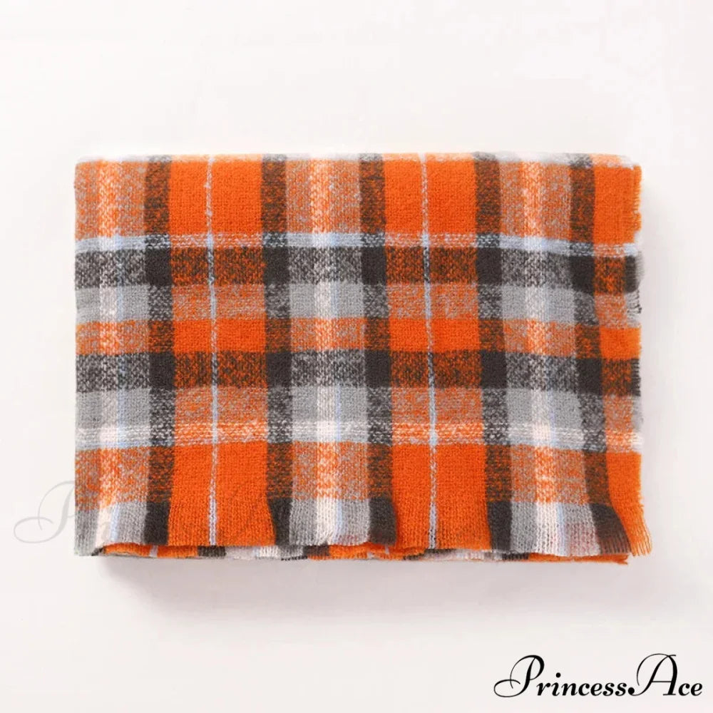 2022 Stylish Tartan Cashmere Scarf Orange scarf-241228