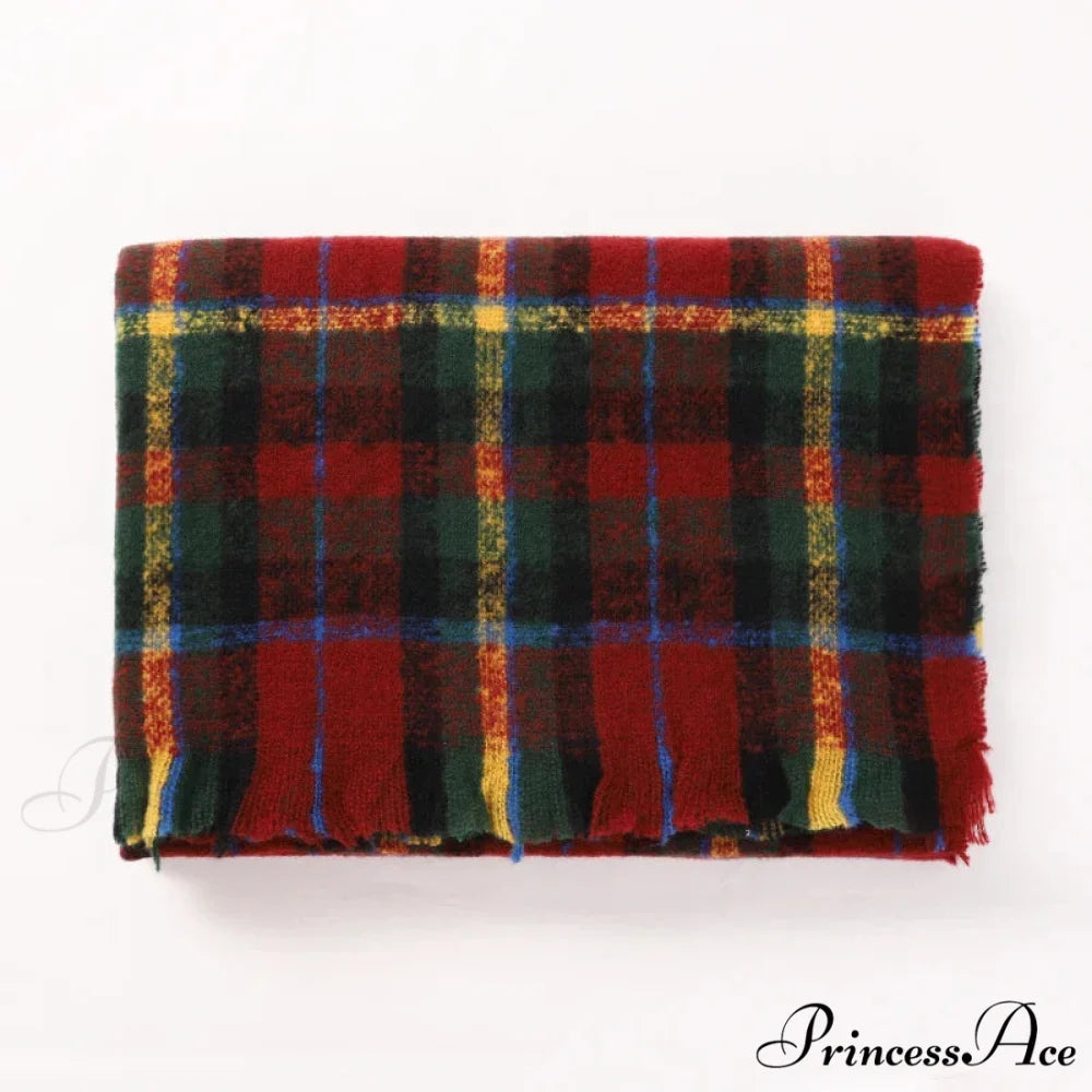 2022 Stylish Tartan Cashmere Scarf Red scarf-241228