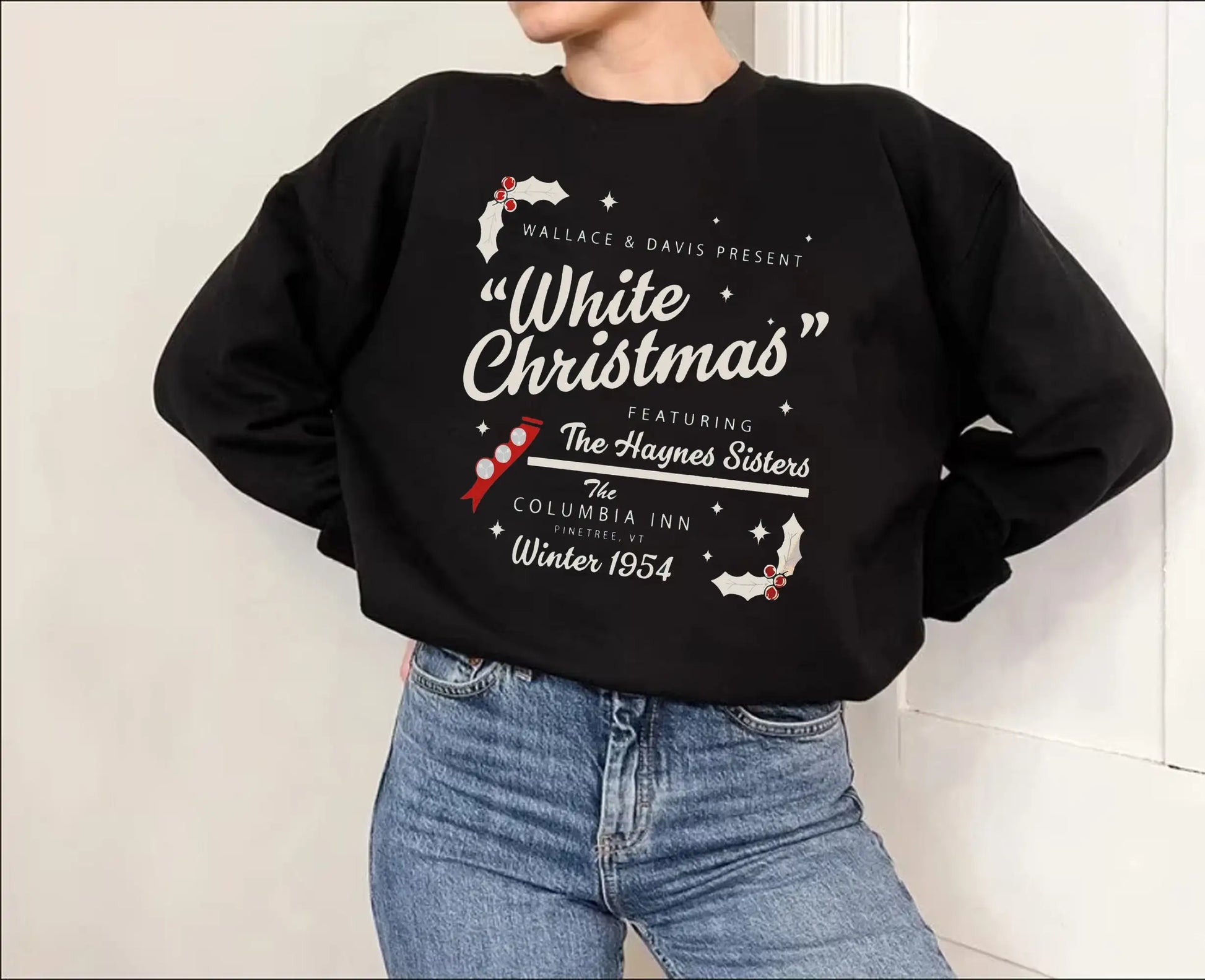 White Christmas Wallace Davis Retro Nostalgic Farm Girl Hoodie Black / S Hoodies-L