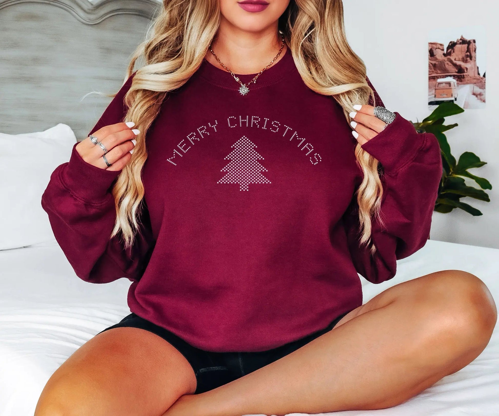 Minimalist White Christmas Hoodie For Women Burgundy / S Hoodies-L