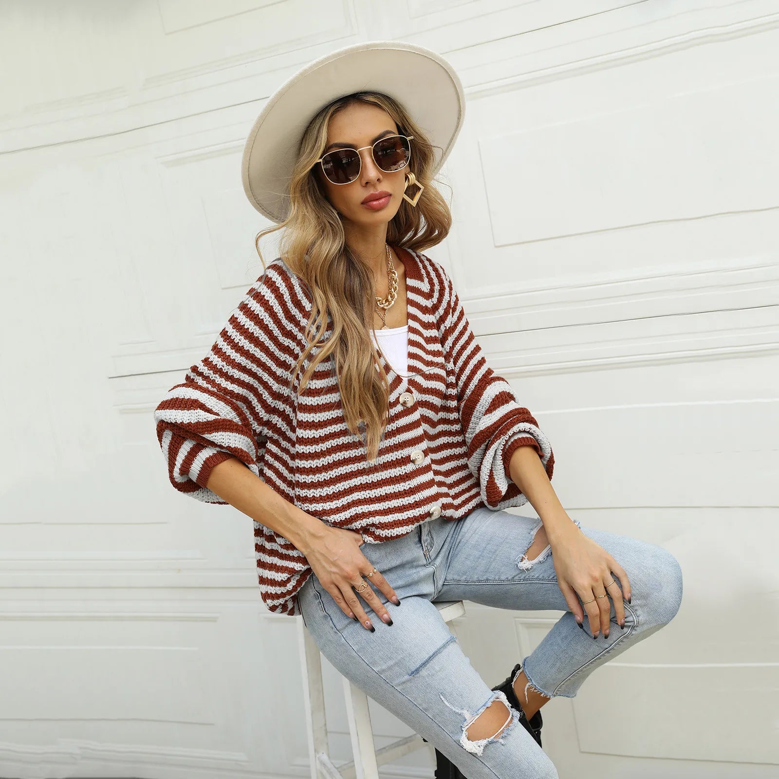 Autumn Winter Warm Casual Knitted Long Sleeve Cardigan Christmas Sweater Sweaters-L