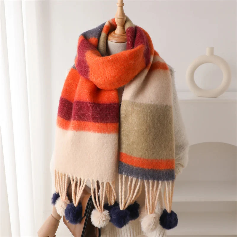 2024 Winter Multicolor Cashmere Loop Yarn Pashmina Scarf Orange Scarfs-L