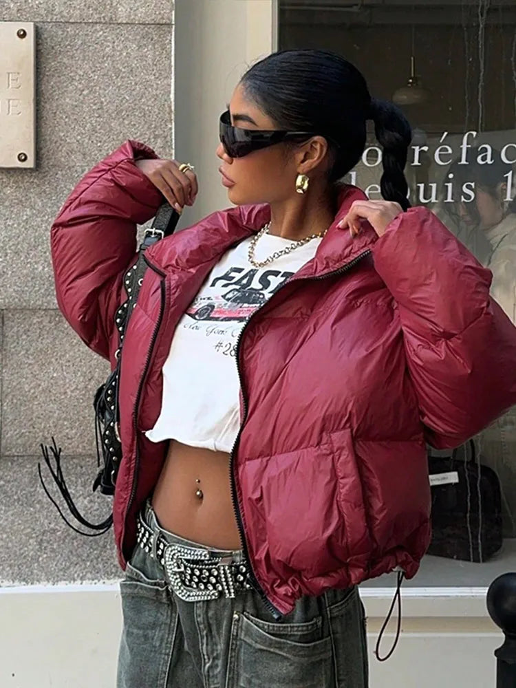 Solid Front Zipper Cotton Coat Coats-241208