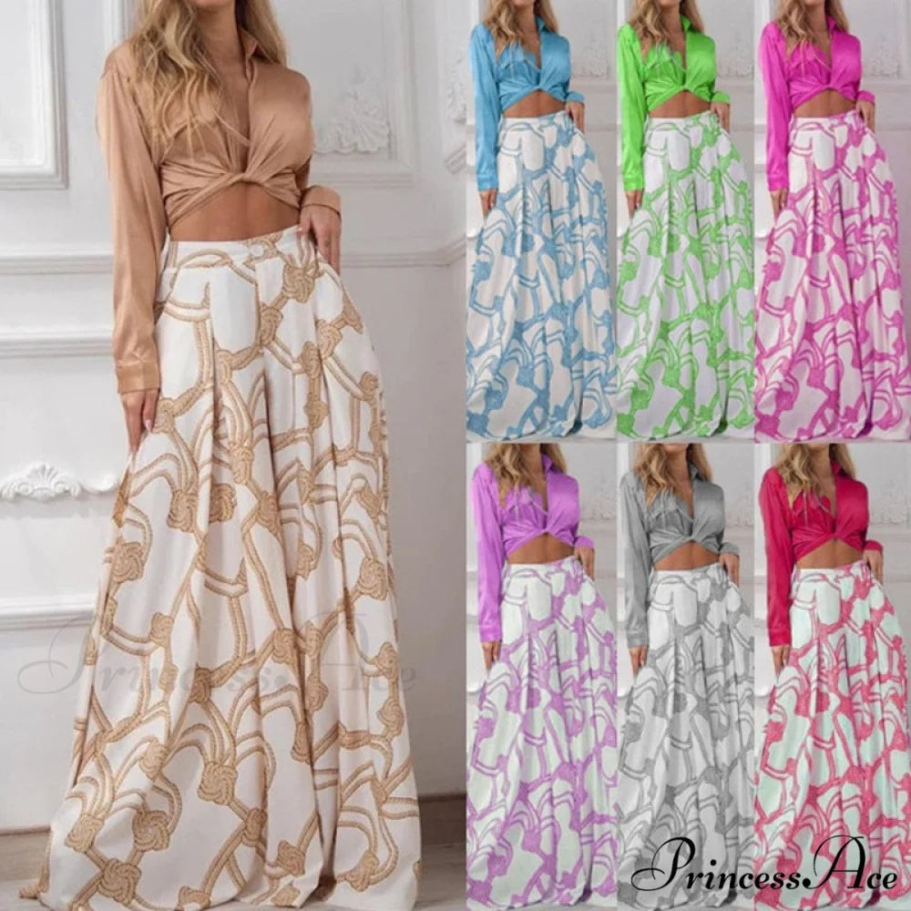 2024 Design Mid Warm-Season Autumn Wide Piece Suit Sets Arm Women’s Flowered Two Blouse Casual Leg Pant 2pcs Set