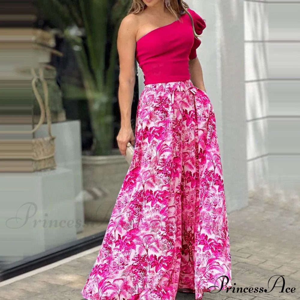 2024 Design Mid Warm-Season Autumn Wide Piece Suit Sets Arm Women’s Flowered Two Blouse Casual Leg Pant 2pcs Set Rose
