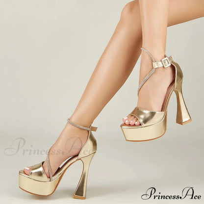 2024 Fashion Runway Super High Heels Platform Sandal with Rhinestone Ankle Strap - Open Toe Wedding Party Shoes for