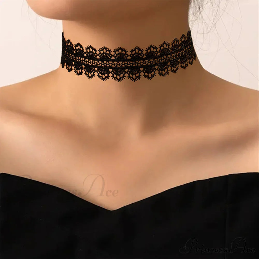 2024 Gothic Choker Black Lace Punk Necklace BLACK