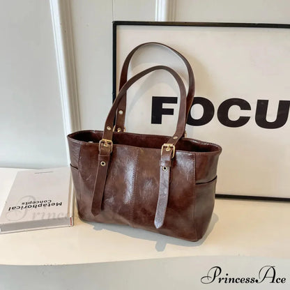 2024 Korean Vintage Faux Leather Shoulder Bag Coffee shoulder-250126