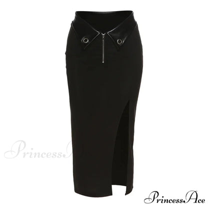 2024 New Black Sexy Irregular Women Summer Charm Split Long Slim Party Bodycon Skirt BLACK / S