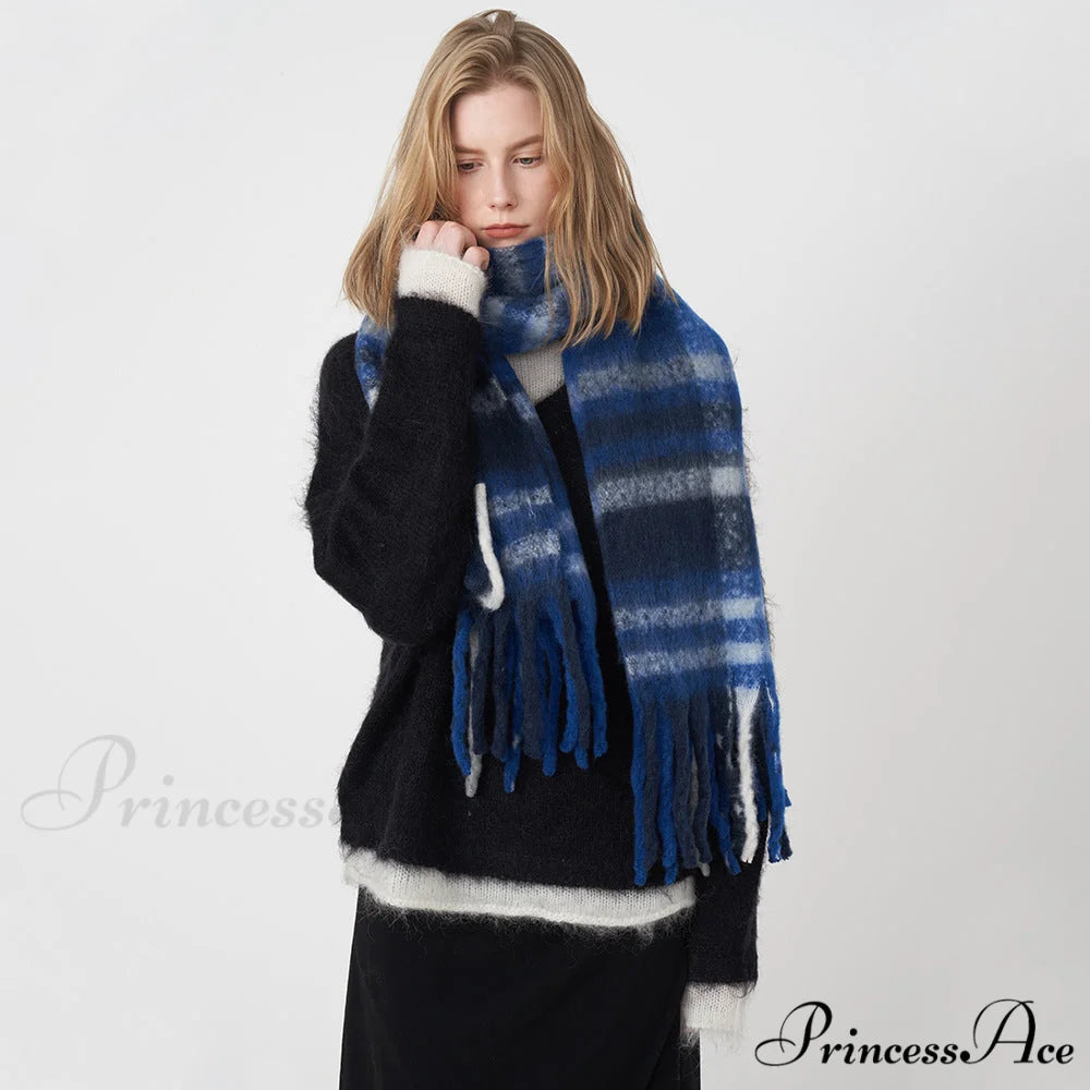 2024 New French Classic Vintage Cozy Warm Faux Cashmere Plaid Scarf PURPLE