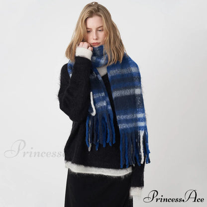 2024 New French Classic Vintage Cozy Warm Faux Cashmere Plaid Scarf PURPLE