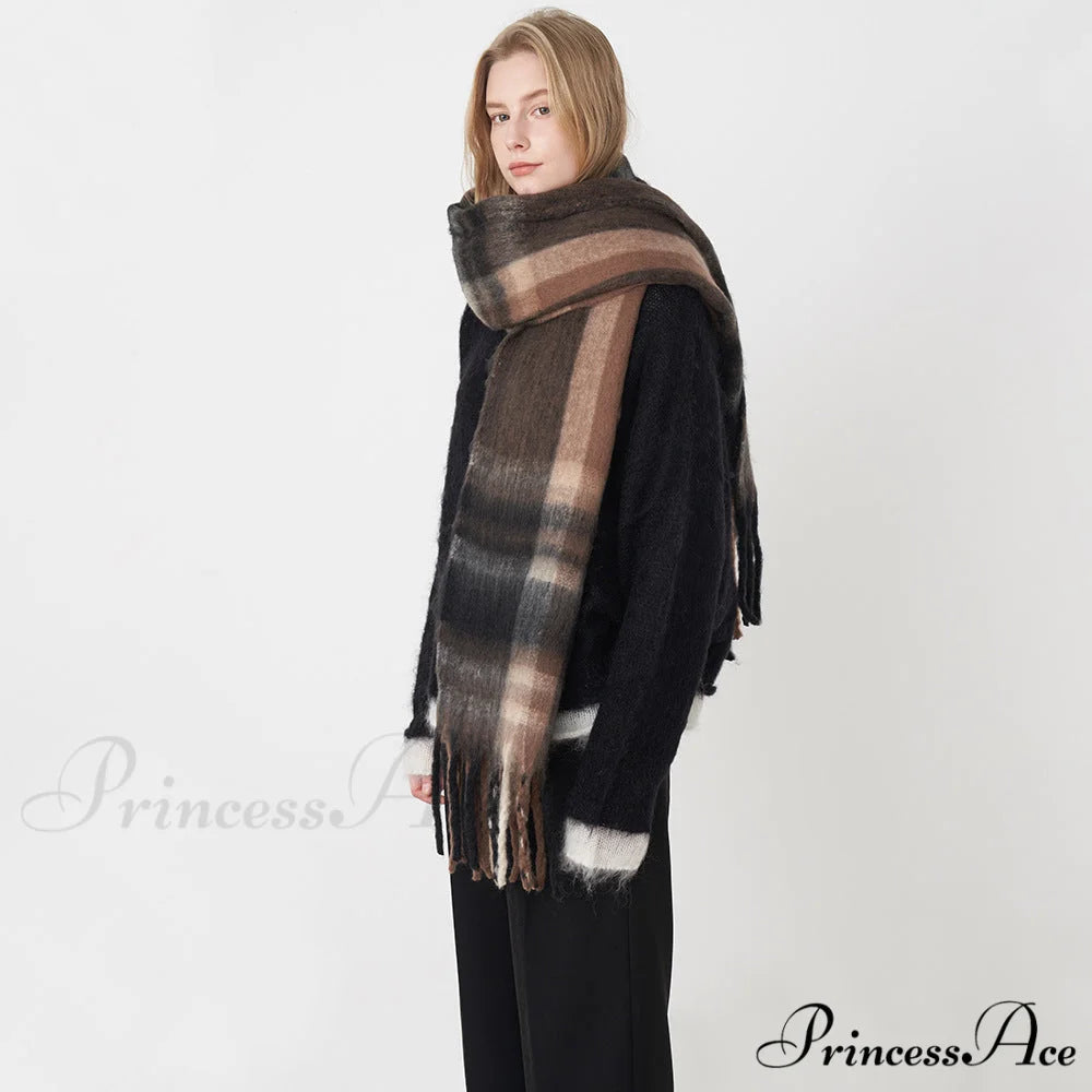 2024 New French Classic Vintage Cozy Warm Faux Cashmere Plaid Scarf PURPLE