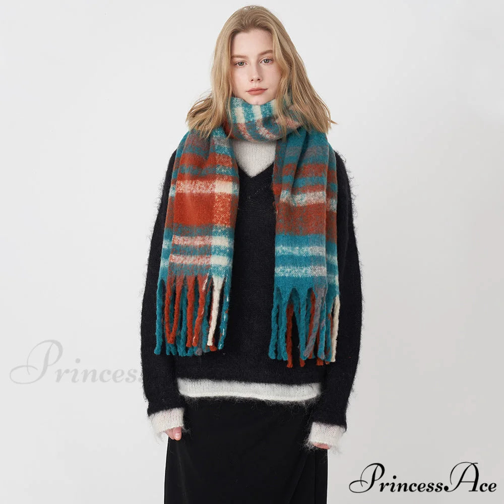 2024 New French Classic Vintage Cozy Warm Faux Cashmere Plaid Scarf PURPLE