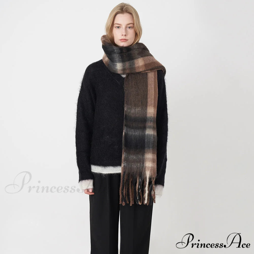 2024 New French Classic Vintage Cozy Warm Faux Cashmere Plaid Scarf PURPLE