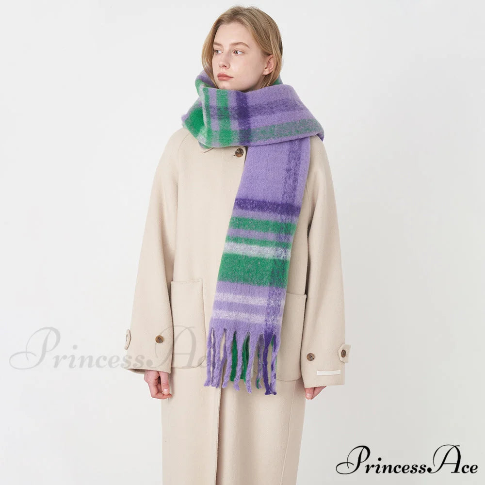 2024 New French Classic Vintage Cozy Warm Faux Cashmere Plaid Scarf PURPLE