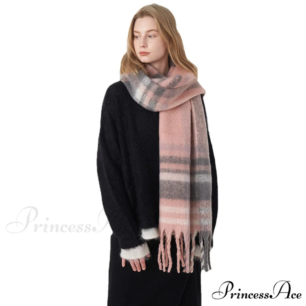 2024 New French Classic Vintage Cozy Warm Faux Cashmere Plaid Scarf PURPLE