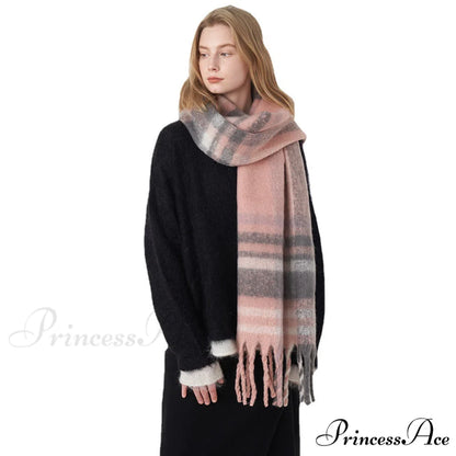 2024 New French Classic Vintage Cozy Warm Faux Cashmere Plaid Scarf PURPLE