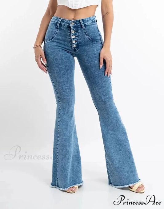 2024 Skinny Flare for Women High Waist Button Lady Sexy Push Up Denim Bell Bottom Jean