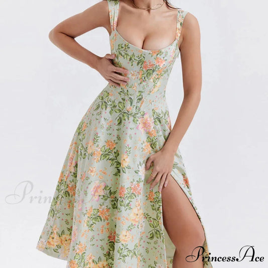2024 Slip Spring and Summer Thin Ribbon Split Long es for Women Floral Dress