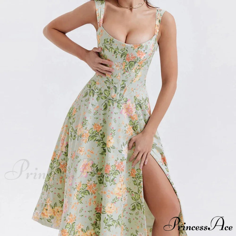 2024 Slip Spring and Summer Thin Ribbon Split Long es for Women Floral Dress