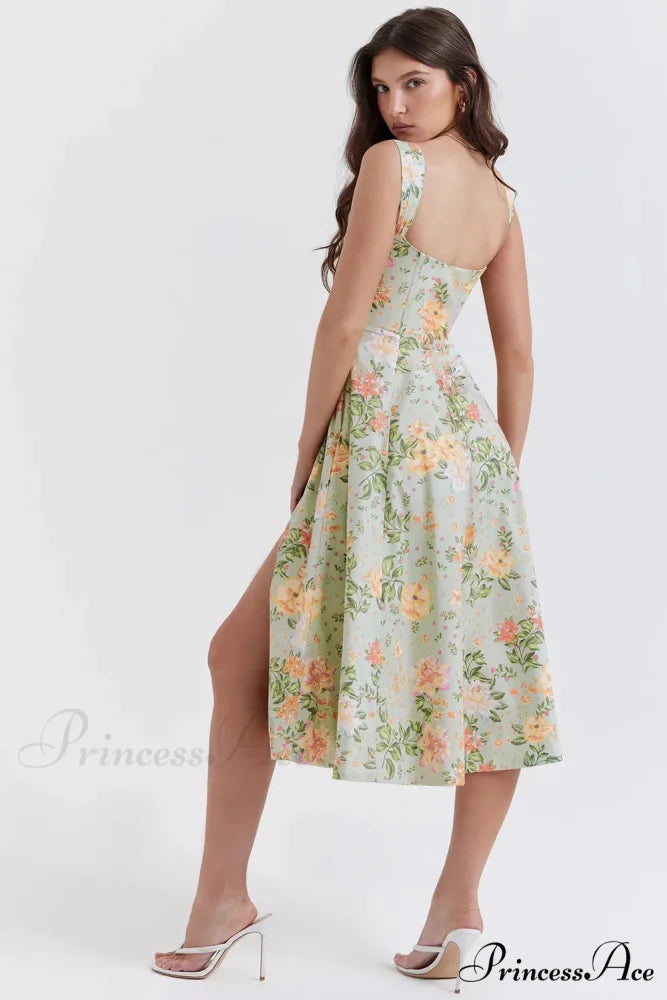 2024 Slip Spring and Summer Thin Ribbon Split Long es for Women Floral Dress